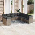 vidaXL Salon de jardin 11 Pièces avec coussins gris résine tressée