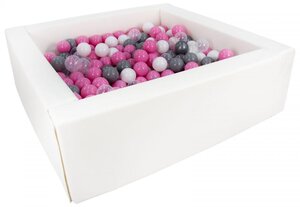 Piscine à balles carrée avec 300 balles - blanc/blanc  transparent  rose clair  gris  argent