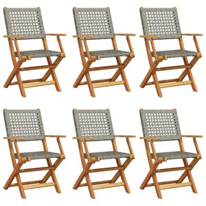 vidaXL Chaises de jardin pliantes lot de 6 gris poly rotin bois massif