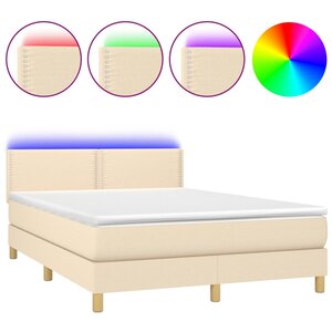 vidaXL Sommier à lattes de lit avec matelas LED Crème 140x200 cm Tissu