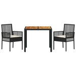 vidaXL Ensemble de salle à manger pour jardin 3 Pièces Noir Poly rotin