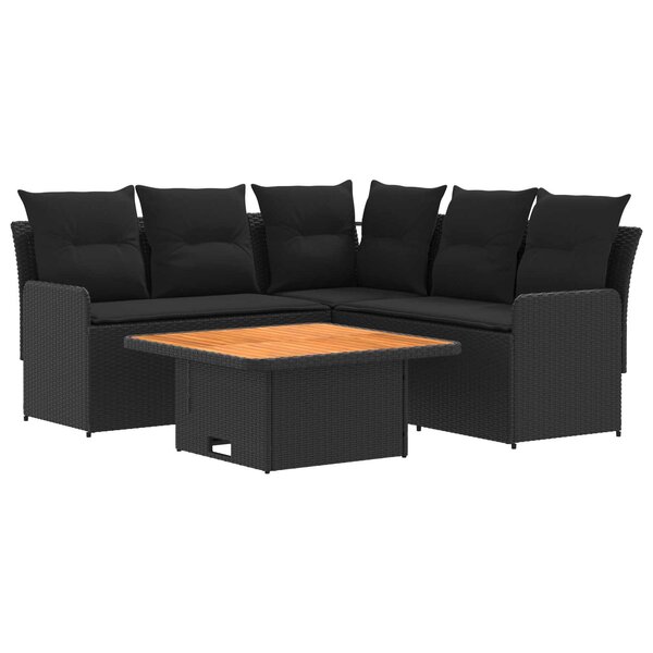 vidaXL Ensembles de meubles avec oreiller 4 Pièces Noir Rotin PE