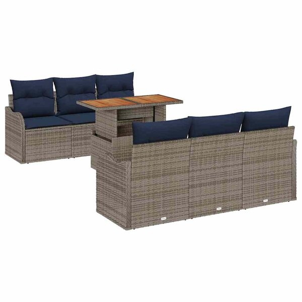 vidaXL Ensemble de canapé de jardin 7 Pièces Gris et bleu marine