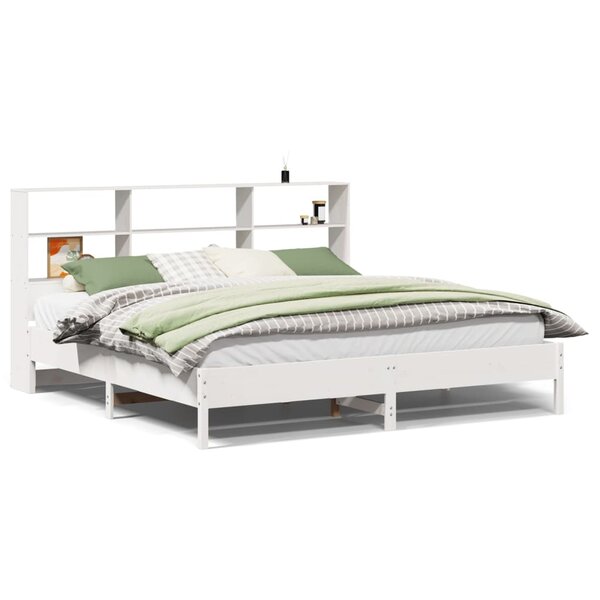 vidaXL Lit bibliothèque sans matelas blanc 200x200 cm bois pin massif