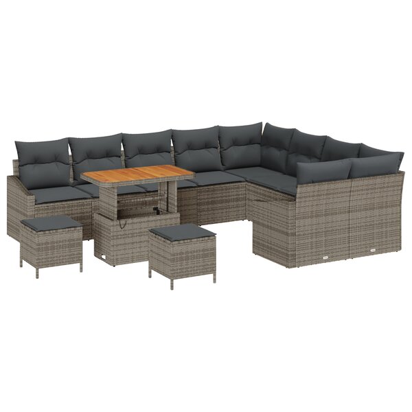Ensemble de canapé de jardin 12 pièces avec coussins gris en rotin synthétique