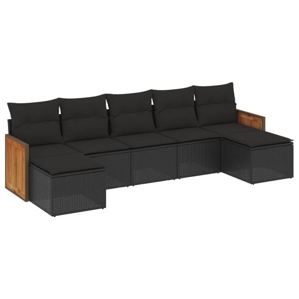 vidaXL Salon de jardin 7 Pièces avec coussins noir résine tressée