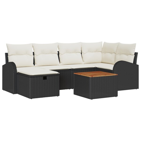 vidaXL Ensemble de Canapé de Jardin de 7 Pièces avec Coussins Noir en Rattan Synthétique