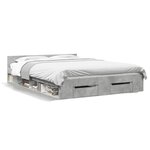 vidaXL Cadre de lit avec tiroirs sans matelas gris béton 135x190 cm