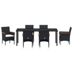 vidaXL Ensemble de Salle à Manger de Jardin en Poly Rotin Noir de 7 Pièces