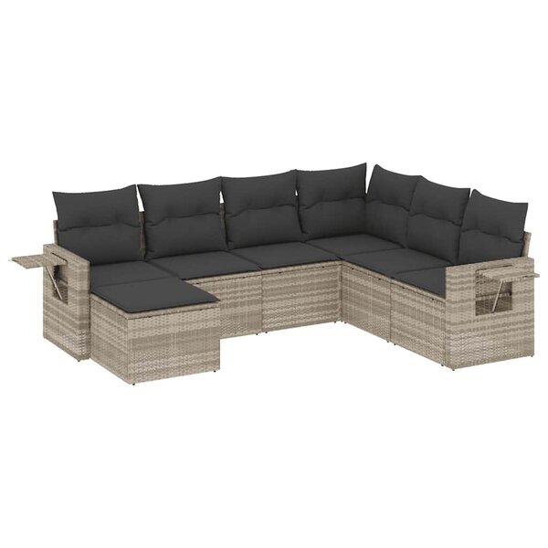vidaXL Salon de jardin avec coussins 7 Pièces gris clair résine tressée