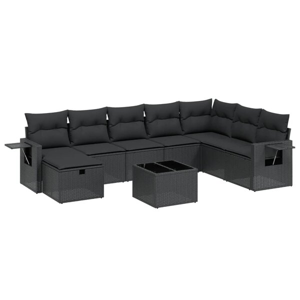 vidaXL Salon de jardin 9 Pièces avec coussins noir résine tressée