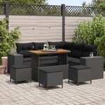 Ensemble de Canapé de Jardin 9 Pièces avec Coussins Rattan Noir Poly Acacia