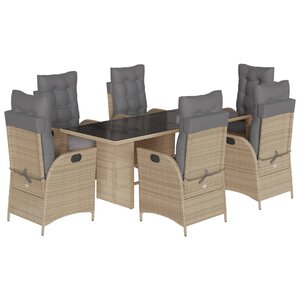 vidaXL Ensemble à manger de jardin coussins 7 Pièces mélange beige rotin