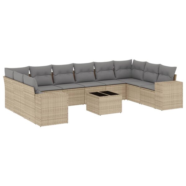 vidaXL Salon de jardin 11 Pièces avec coussins beige résine tressée