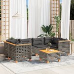 vidaXL Salon de jardin avec coussins 7 Pièces gris résine tressée