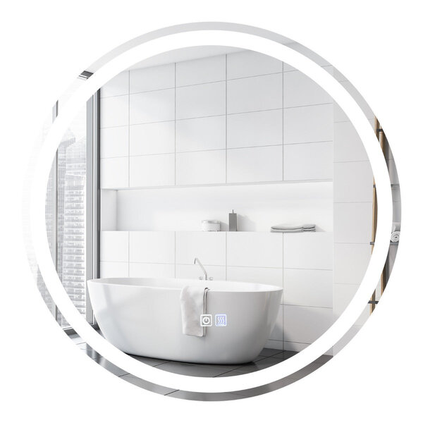Miroir de salle de bain LED rond 60 cm avec fonction anti-buée et éclairage réglable style contemporain en verre argent 20_0019644