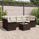 vidaXL Set de canapé de jardin 7 pièces avec des coussins marron en poly rotin