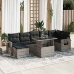 vidaXL Salon de jardin 8 Pièces avec coussins gris résine tressée