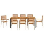 Ensemble de salle à manger de jardin en 9 pièces beige en poly rattan acacia