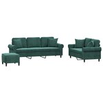 vidaXL Ensemble de canapés 3 Pièces avec coussins vert foncé velours
