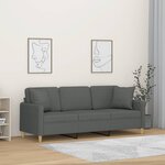vidaXL Canapé 3 places avec oreillers gris foncé 180 cm tissu