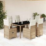 vidaXL Ensemble de bistro de jardin 7 Pièces coussins beige poly rotin