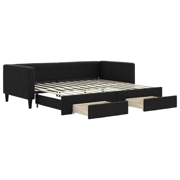vidaXL Lit de jour avec gigogne et tiroirs noir 90x200 cm tissu