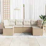vidaXL Ensemble de canapé de jardin 6 Pièces Beige et blanc polyrotin