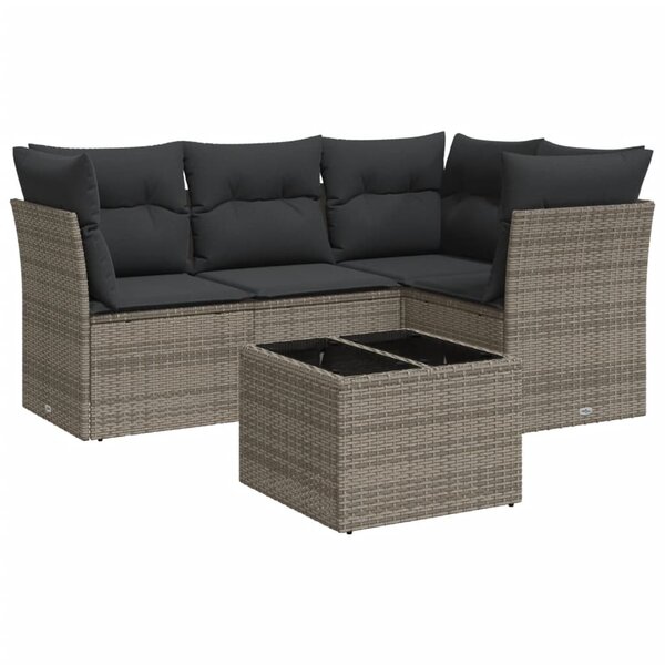vidaXL Salon de jardin 5 Pièces avec coussins gris résine tressée