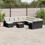 vidaXL Salon de jardin 12 Pièces avec coussins noir résine tressée