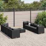 vidaXL Salon de jardin 9 Pièces avec coussins Noir Résine tressée
