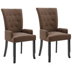 vidaXL Chaises à manger avec accoudoirs lot de 2 marron tissu