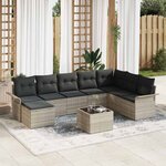 vidaXL Ensemble de canapés de jardin en 9 pièces avec des coussins gris en poly rotin