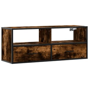 vidaXL Meuble TV chêne fumé 100x31x39 5 cm bois d'ingénierie et métal