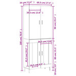 vidaXL Buffet haut Sonoma gris 69 5x34x180 cm Bois d'ingénierie