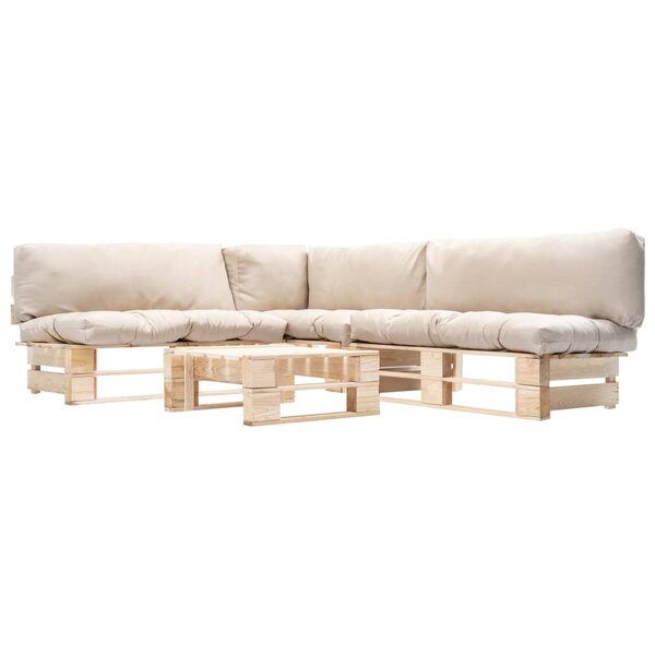 vidaXL Salon de jardin palette 4 Pièces avec coussins sable bois