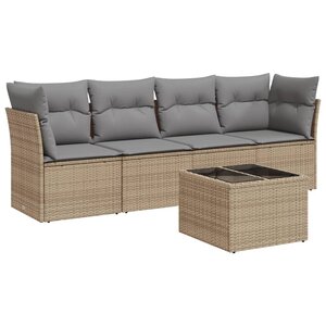 vidaXL Salon de jardin avec coussins 5 Pièces beige résine tressée