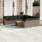 vidaXL Salon de jardin avec coussins 12 Pièces gris résine tressée