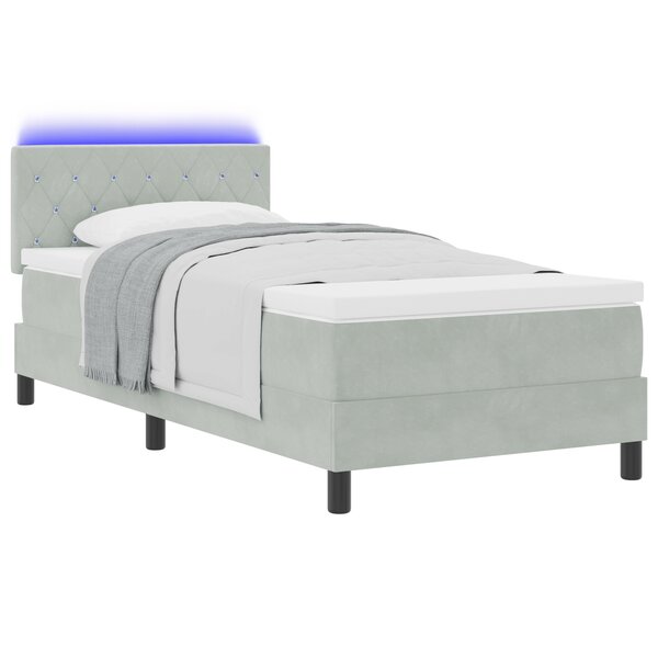 Lit à ressort avec matelas et lumière LED Gris clair 100x200 cm Velours