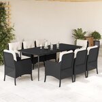 vidaXL Ensemble à manger de jardin 9Pièces coussins noir résine tressée