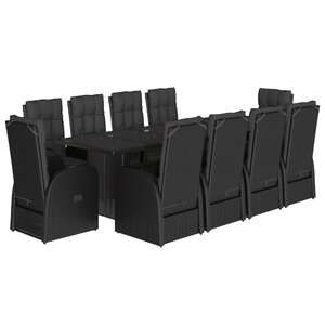 vidaXL Ensemble à manger de jardin 11 Pièces coussins noir résine tressée
