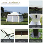 Tonnelle barnum pavillon de jardin style colonial double toit toile moustiquaires et toiles amovibles 3 9L x 2 9l x 2 8H m crème