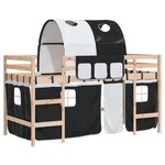 vidaXL Lit mezzanine enfants et tunnel blanc/noir 90x200 cm pin massif