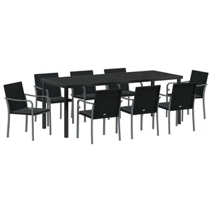 vidaXL Ensemble de salle à manger pour jardin 9 Pièces Noir et gris