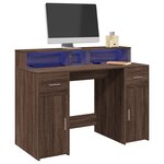 vidaXL Bureau et lumières LED chêne marron bois d'ingénierie