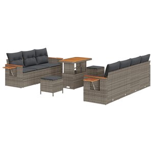 vidaXL Ensemble de canapé de jardin 10 Pièces Gris polyrotin