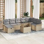 vidaXL Ensemble de 9 Canapés de Jardin avec Coussins Beige Poly Rotin