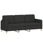 vidaXL Canapé 3 places avec oreillers décoratifs noir 180 cm tissu