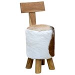 vidaXL Tabouret cuir de chèvre et Bois de teck solide