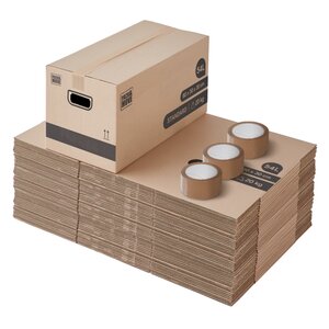 Pack and Move - Lot 50 cartons déménagement stockage standard - 60 x 30 x 30 cm - Poignées renforcées - 3 adhésifs offerts